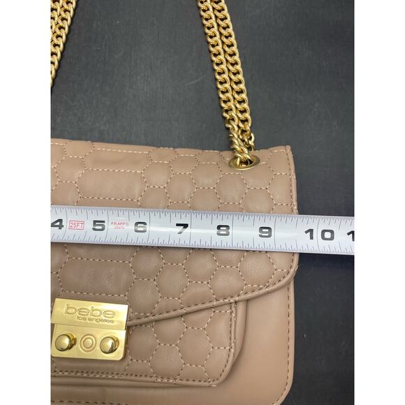 Bebe Quilted Flap Crossbody Double/Single Gold Chain Taupe Purse - Picture 10 of 11